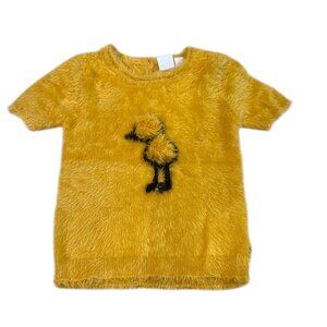 Deux par Deux Yellow and Black Short Sleeve Fuzzy Shirt, Size 6